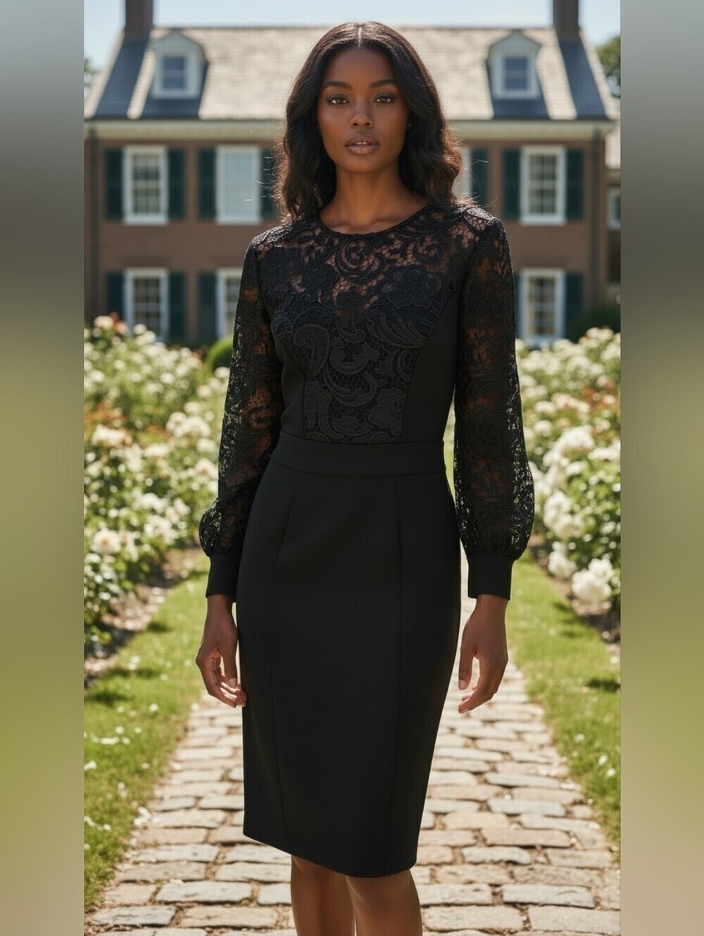 Eva Mendes NY&C Hollywood Loyalty Black Lace Sleeve Sheath Dress Size 10 Glam